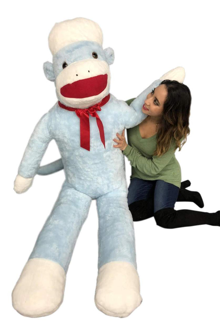 Big Plush Blue Color 6 Foot Giant Sock Monkey Soft Huge Stuffed Animal Made in USA America