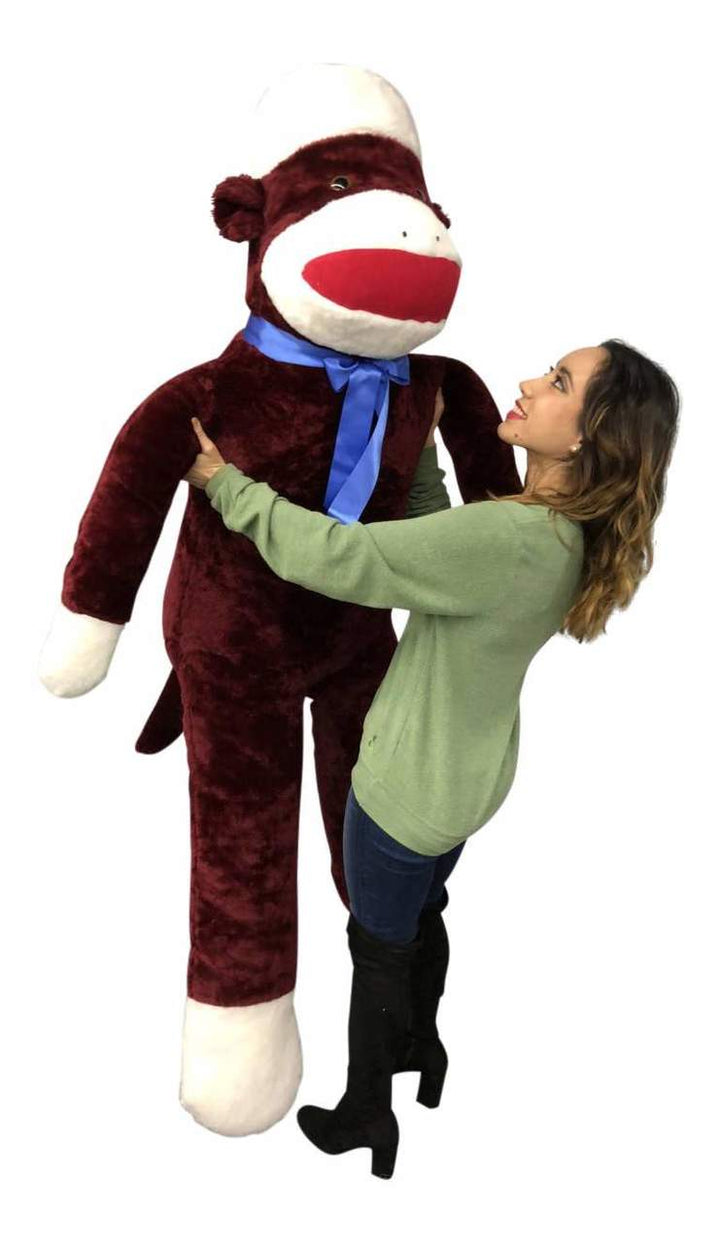 Big Plush 6 Foot Giant Sock Monkey - Maroon Color Soft Huge Stuffed Animal Made in USA America