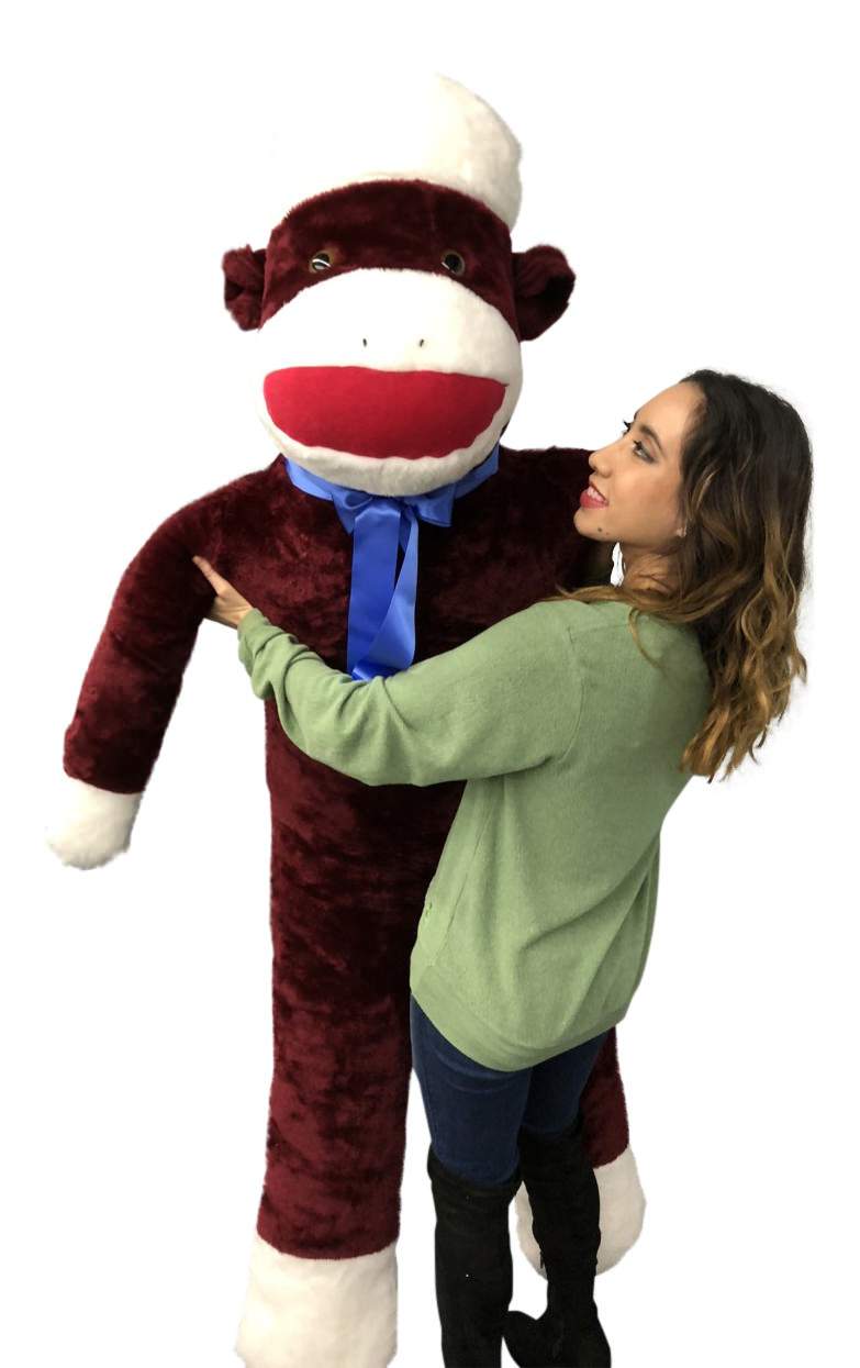Big Plush 6 Foot Giant Sock Monkey - Maroon Color Soft Huge Stuffed Animal Made in USA America