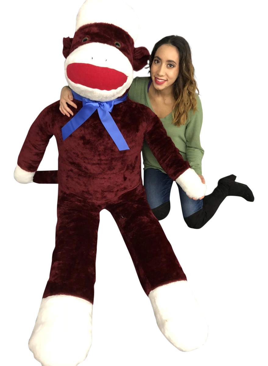 Big Plush 6 Foot Giant Sock Monkey - Maroon Color Soft Huge Stuffed Animal Made in USA America