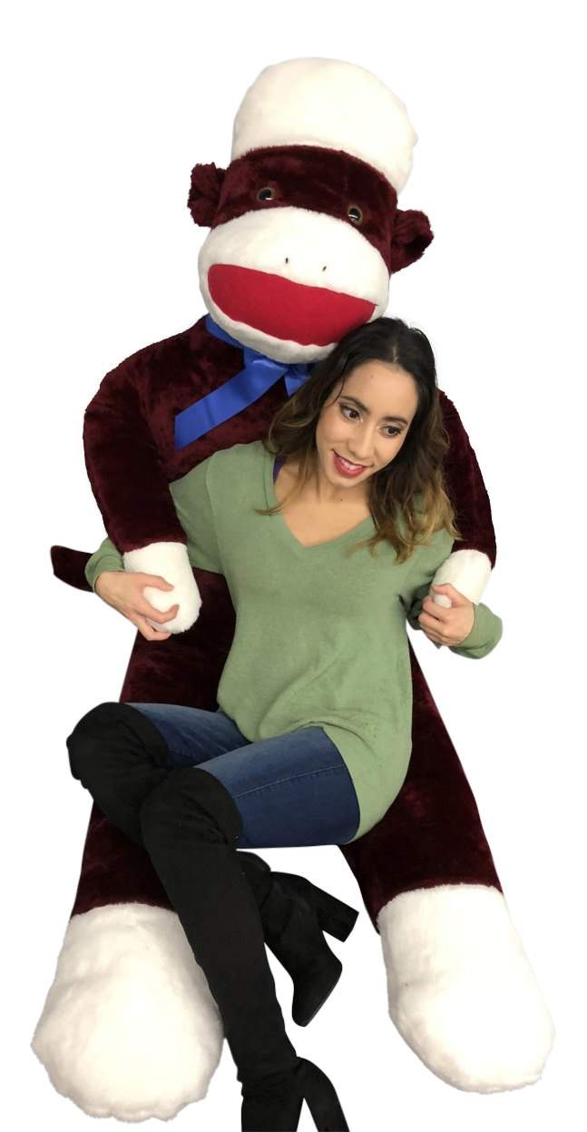 Big Plush 6 Foot Giant Sock Monkey - Maroon Color Soft Huge Stuffed Animal Made in USA America