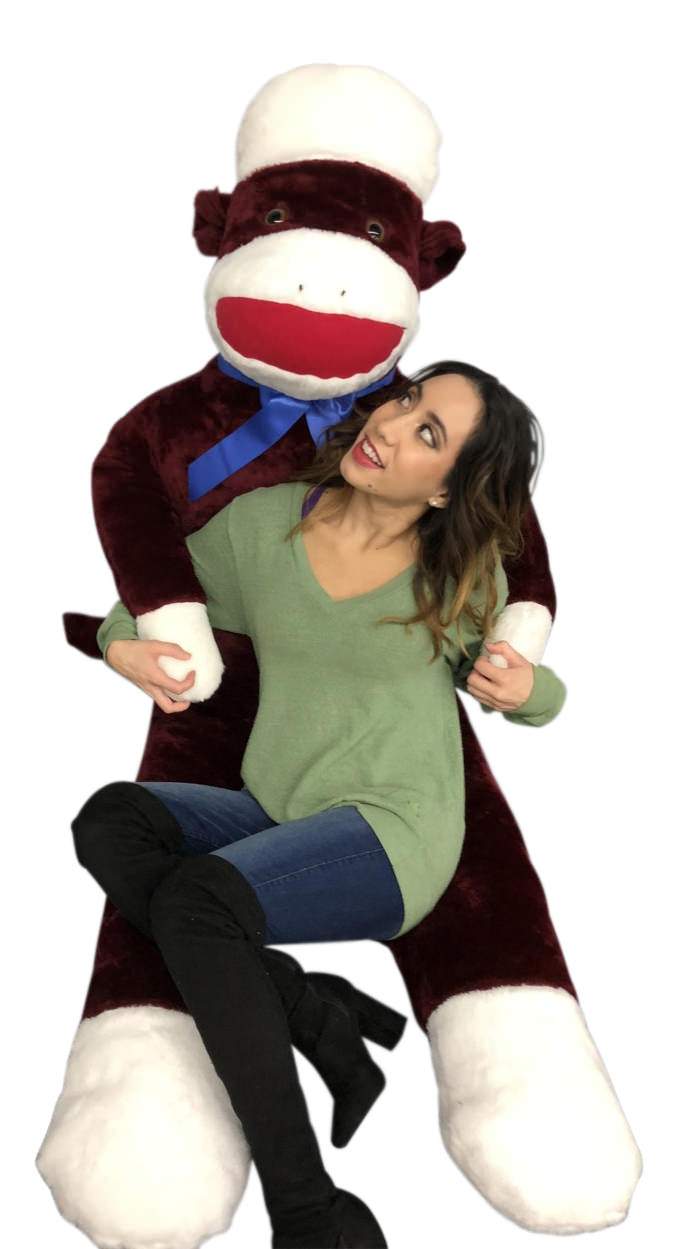 Big Plush 6 Foot Giant Sock Monkey - Maroon Color Soft Huge Stuffed Animal Made in USA America