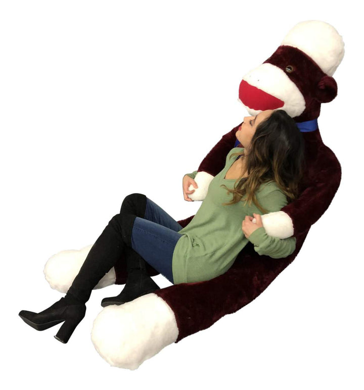 Big Plush 6 Foot Giant Sock Monkey - Maroon Color Soft Huge Stuffed Animal Made in USA America
