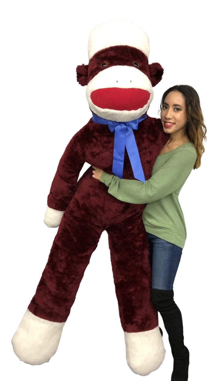 Big Plush 6 Foot Giant Sock Monkey - Maroon Color Soft Huge Stuffed Animal Made in USA America