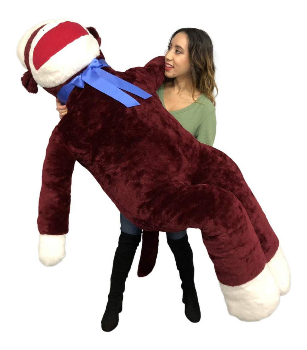 Big Plush 6 Foot Giant Sock Monkey - Maroon Color Soft Huge Stuffed Animal Made in USA America