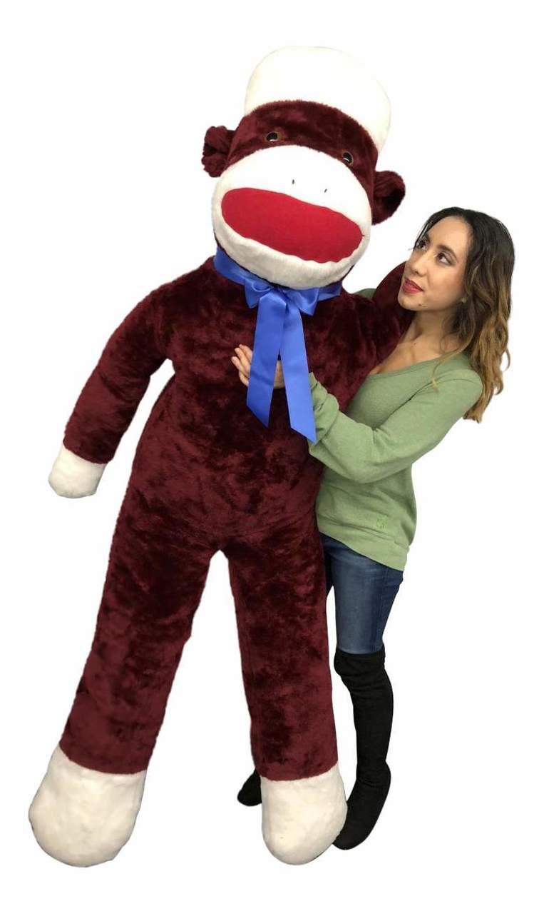 Big Plush 6 Foot Giant Sock Monkey - Maroon Color Soft Huge Stuffed Animal Made in USA America