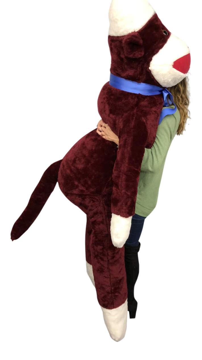 Big Plush 6 Foot Giant Sock Monkey - Maroon Color Soft Huge Stuffed Animal Made in USA America