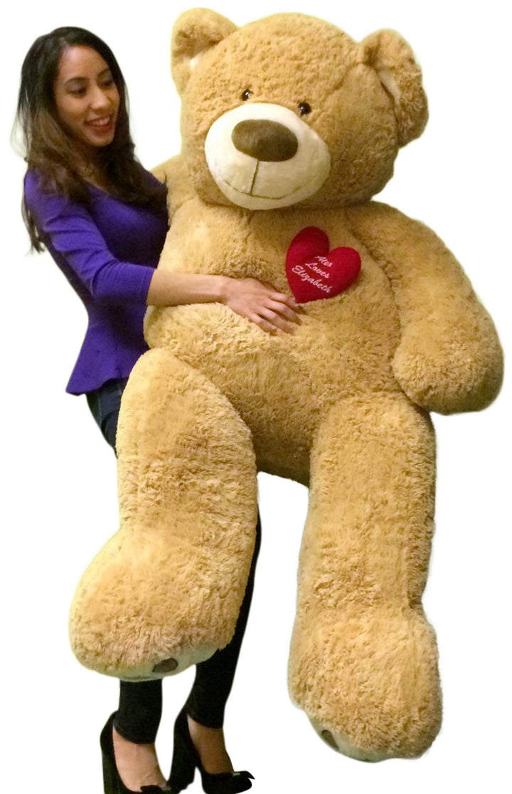 Big Plush Personalized Heart on 5 Foot Giant Teddy Bear, Heart on Chest is Customized with Your Message