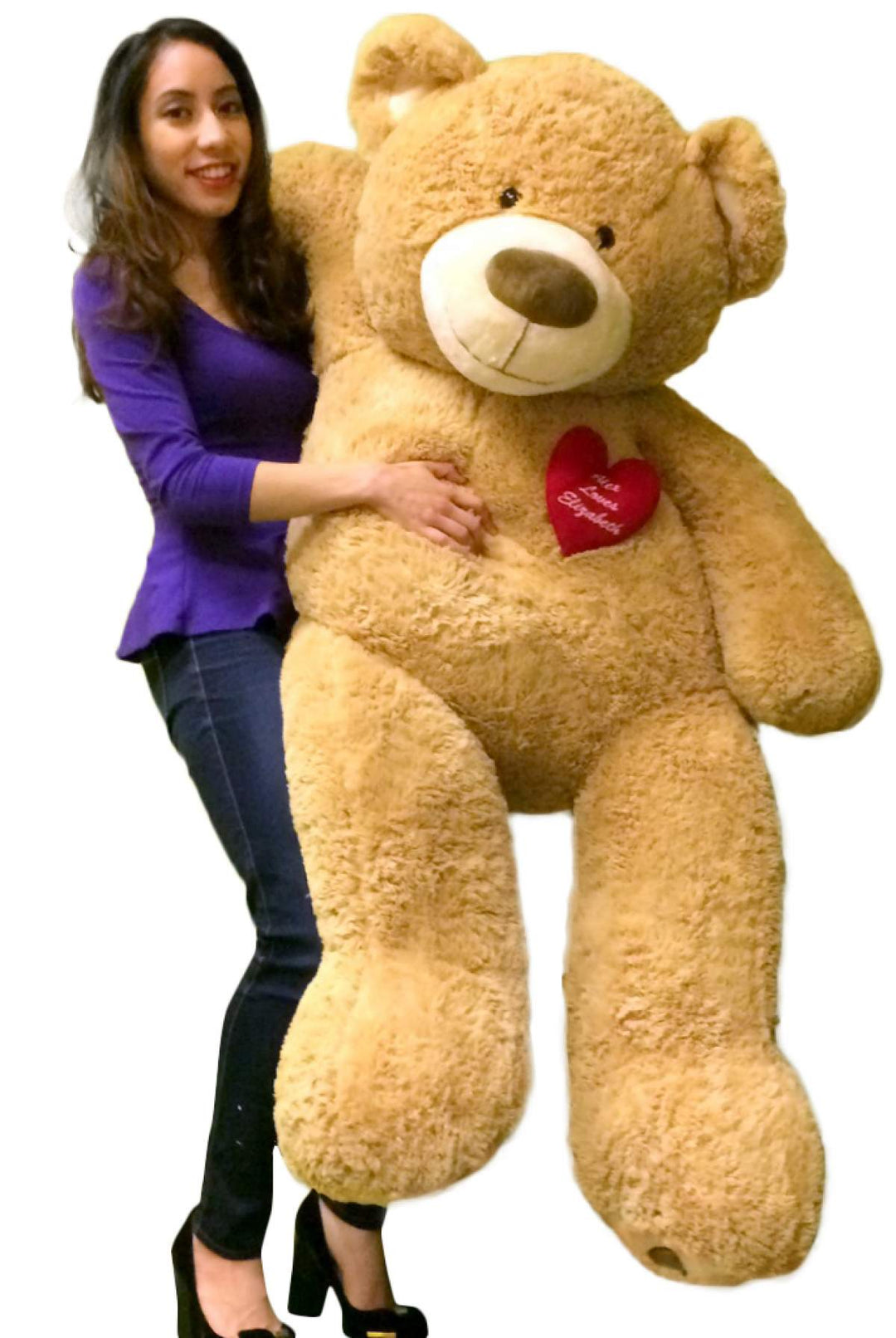 Big Plush Personalized Heart on 5 Foot Giant Teddy Bear, Heart on Chest is Customized with Your Message