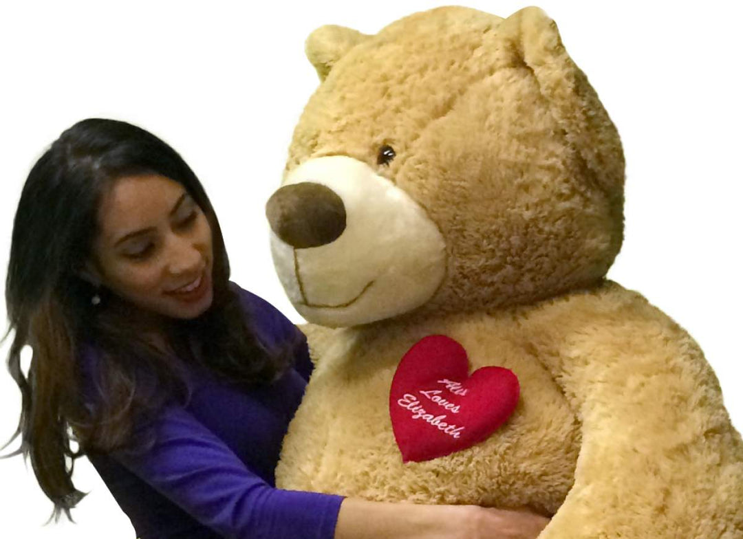 Big Plush Personalized Heart on 5 Foot Giant Teddy Bear, Heart on Chest is Customized with Your Message