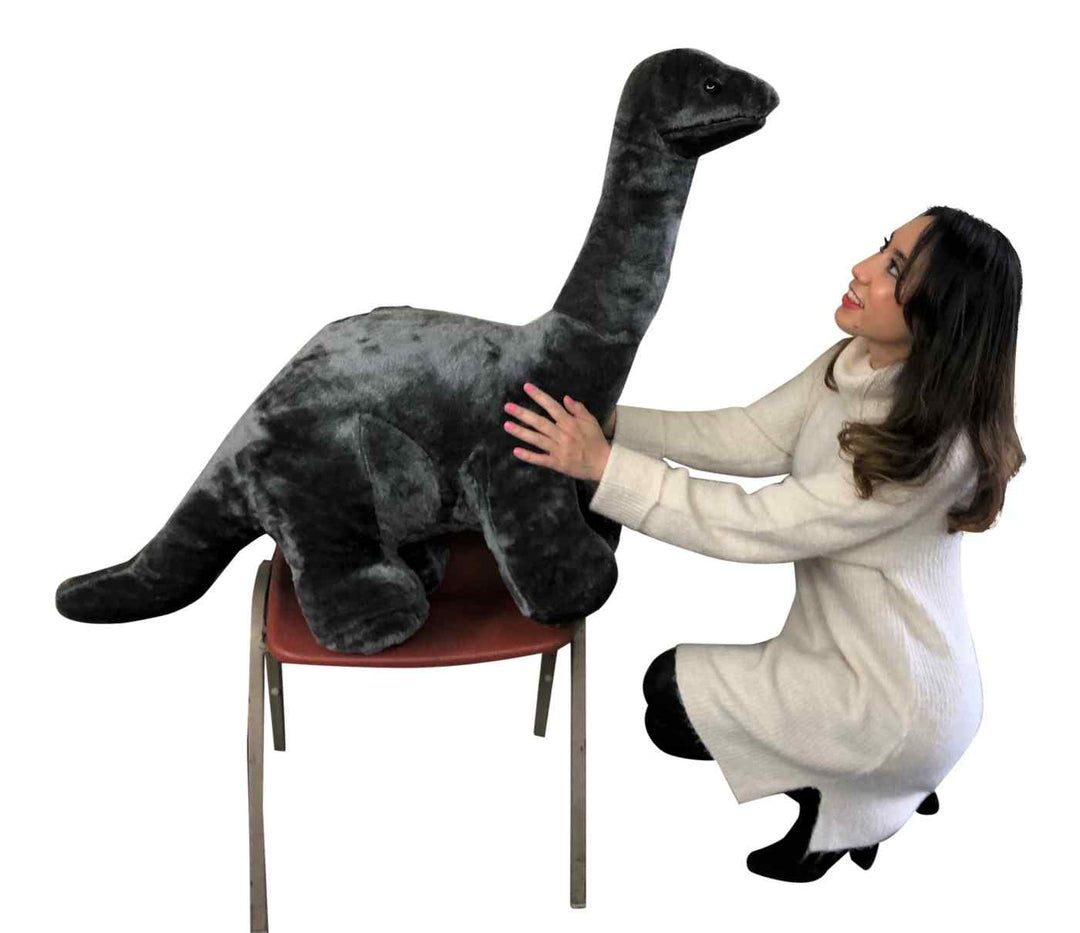 American Made Giant Stuffed Gray Dinosaur Soft Plush Brontosaurus 48 inches wide 30 inches tall Made in the USA