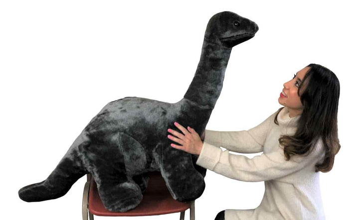 American Made Giant Stuffed Gray Dinosaur Soft Plush Brontosaurus 48 inches wide 30 inches tall Made in the USA