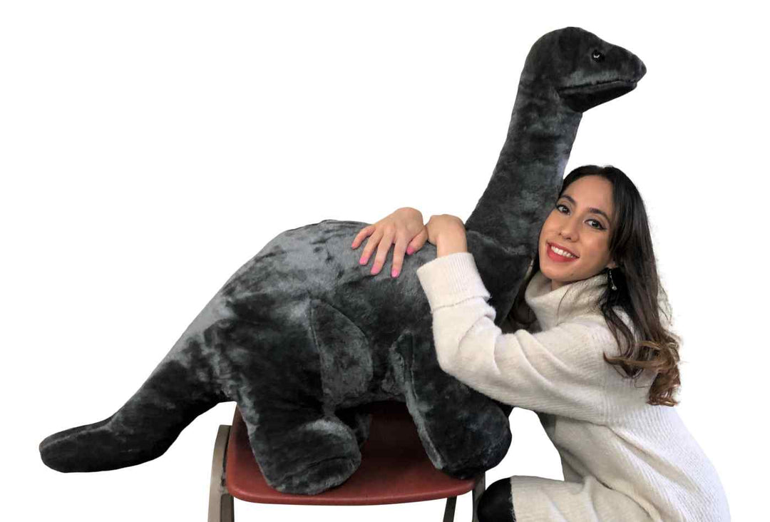 American Made Giant Stuffed Gray Dinosaur Soft Plush Brontosaurus 48 inches wide 30 inches tall Made in the USA