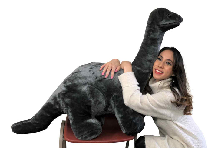American Made Giant Stuffed Gray Dinosaur Soft Plush Brontosaurus 48 inches wide 30 inches tall Made in the USA