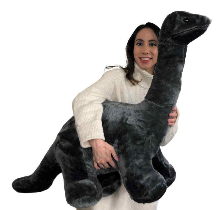 American Made Giant Stuffed Gray Dinosaur Soft Plush Brontosaurus 48 inches wide 30 inches tall Made in the USA