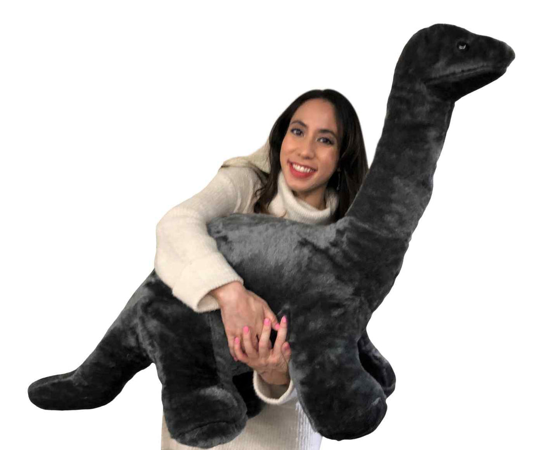 American Made Giant Stuffed Gray Dinosaur Soft Plush Brontosaurus 48 inches wide 30 inches tall Made in the USA