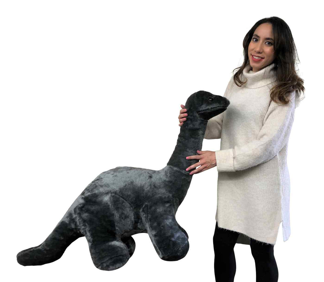 American Made Giant Stuffed Gray Dinosaur Soft Plush Brontosaurus 48 inches wide 30 inches tall Made in the USA