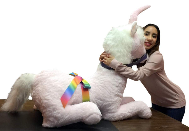 American Made Pink Giant Stuffed Unicorn Soft 4 Feet Wide, 3 Feet Tall