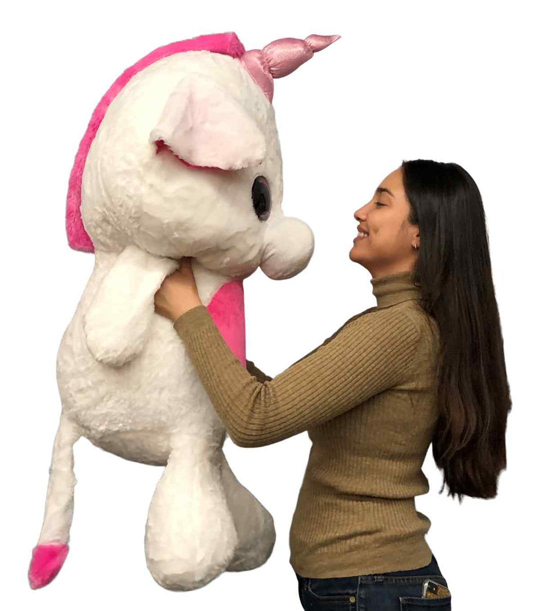 Giant Stuffed Unicorn 40 inches 102 cm Soft Big Plush Animal Pink and White Plushie
