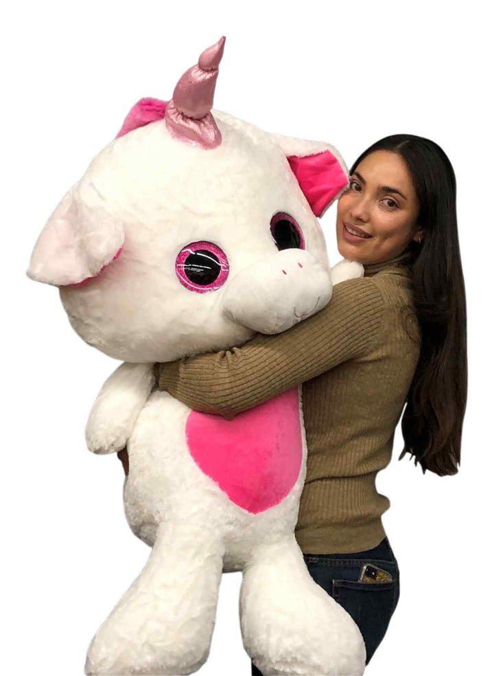 Giant Stuffed Unicorn 40 inches 102 cm Soft Big Plush Animal Pink and White Plushie