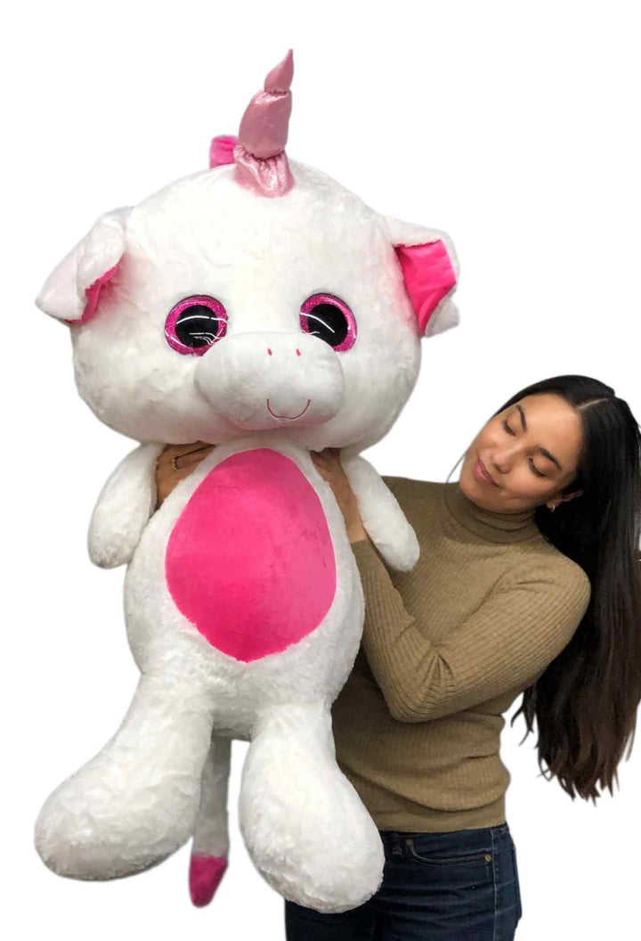 Giant Stuffed Unicorn 40 inches 102 cm Soft Big Plush Animal Pink and White Plushie