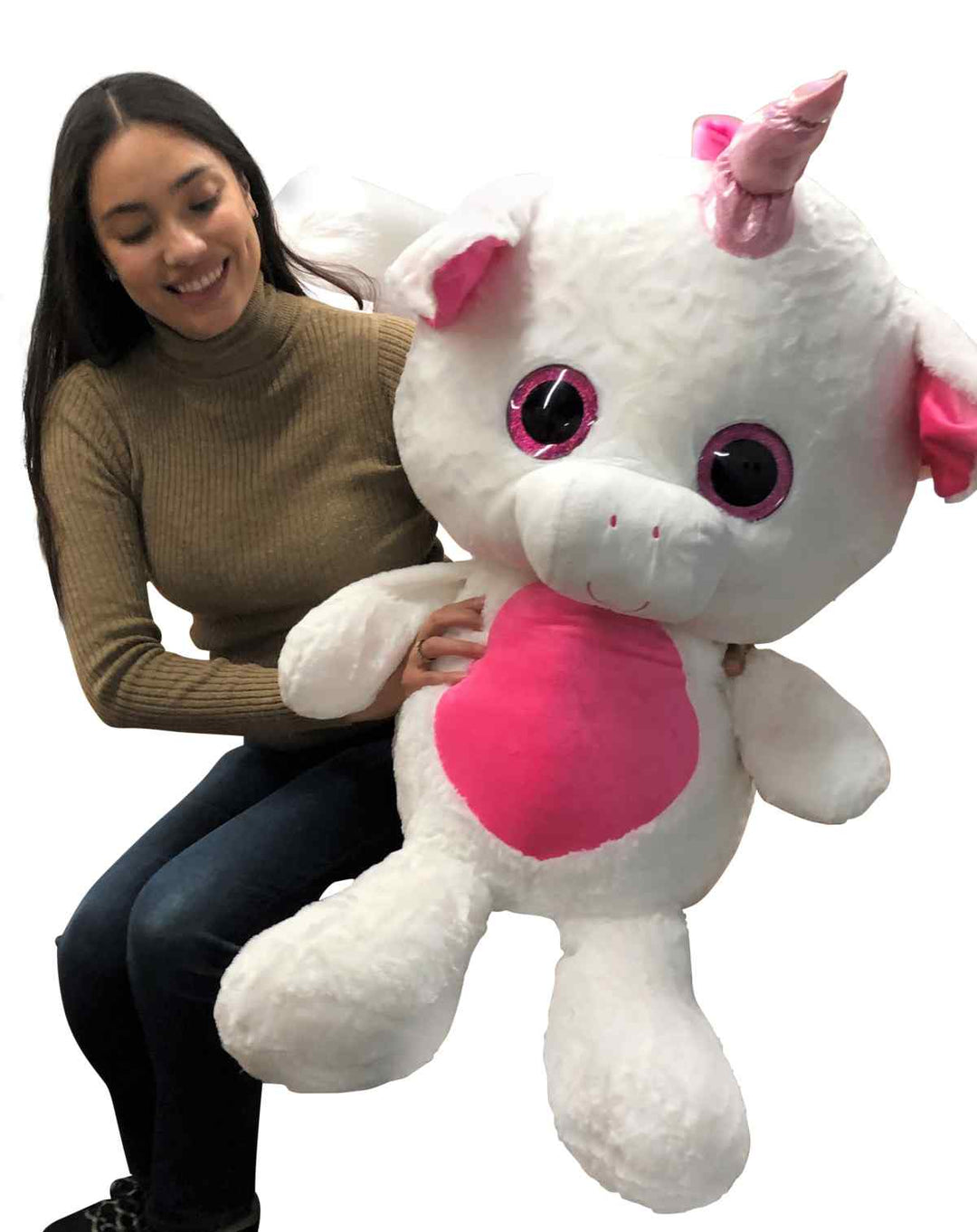 Giant Stuffed Unicorn 40 inches 102 cm Soft Big Plush Animal Pink and White Plushie