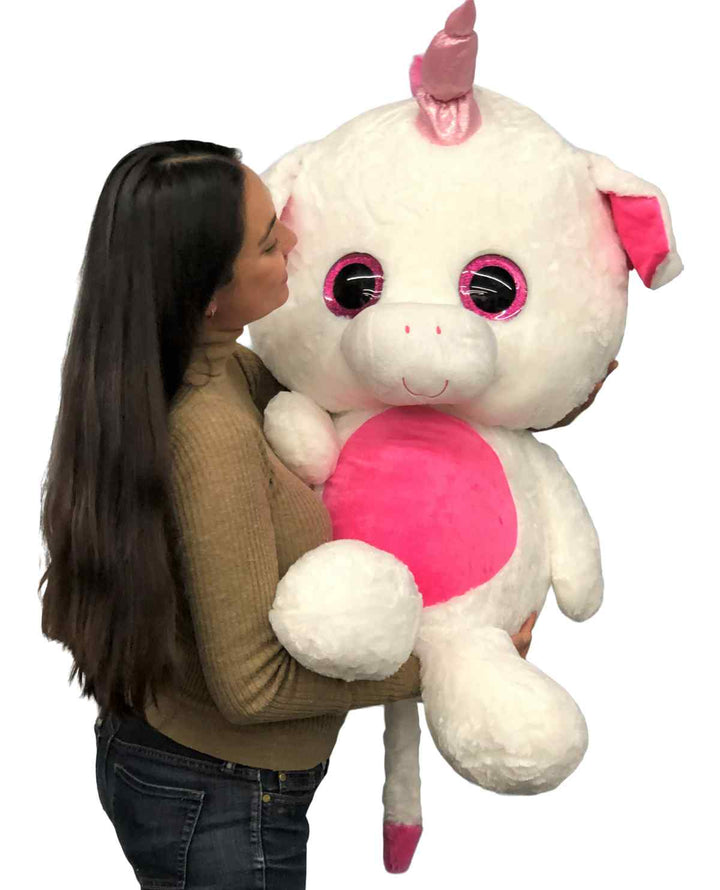 Giant Stuffed Unicorn 40 inches 102 cm Soft Big Plush Animal Pink and White Plushie