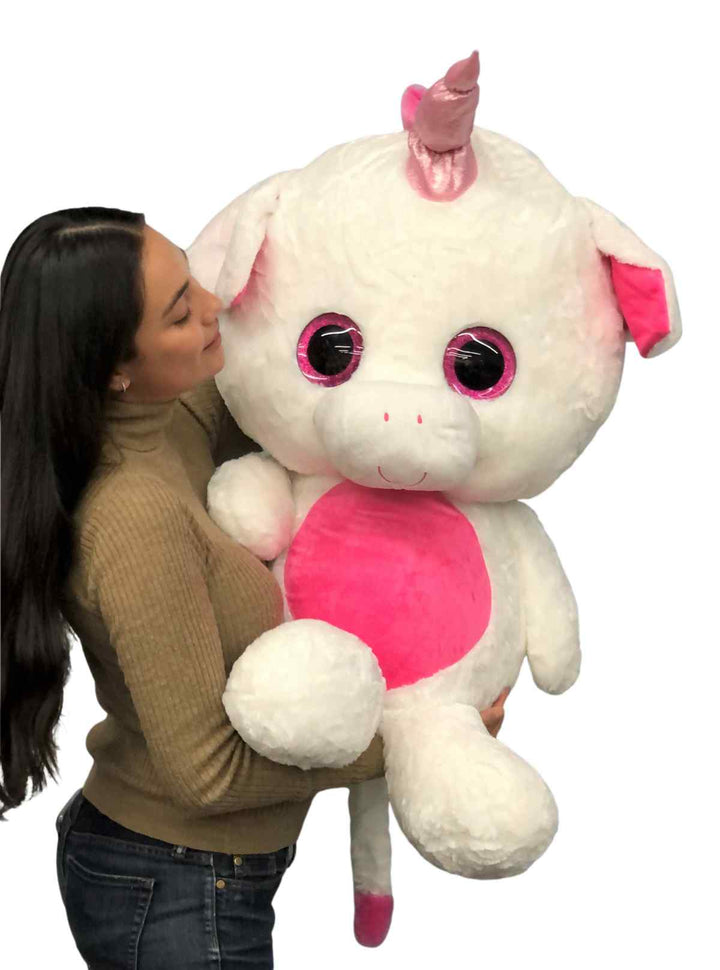 Giant Stuffed Unicorn 40 inches 102 cm Soft Big Plush Animal Pink and White Plushie