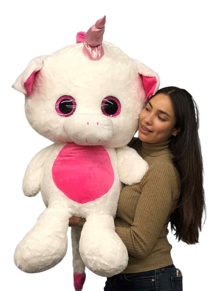 Giant Stuffed Unicorn 40 inches 102 cm Soft Big Plush Animal Pink and White Plushie