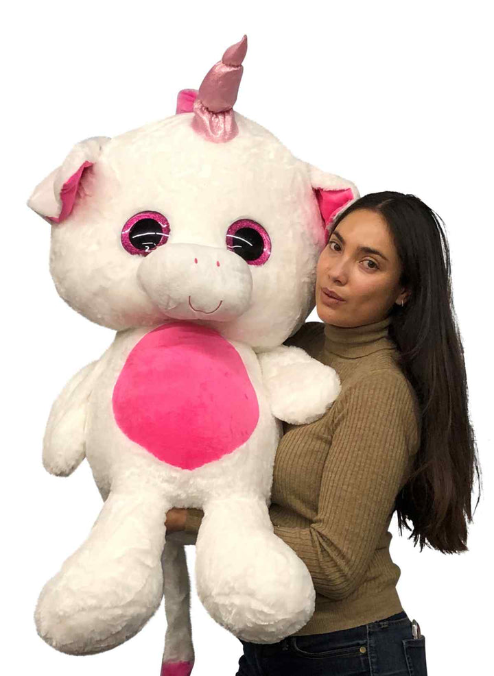 Giant Stuffed Unicorn 40 inches 102 cm Soft Big Plush Animal Pink and White Plushie
