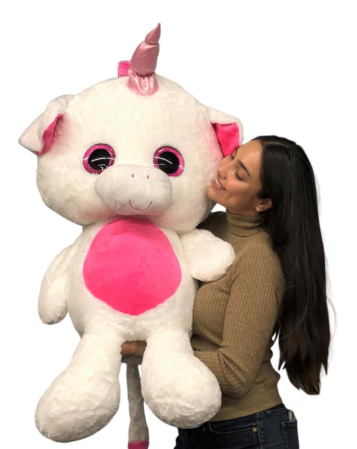 Giant Stuffed Unicorn 40 inches 102 cm Soft Big Plush Animal Pink and White Plushie