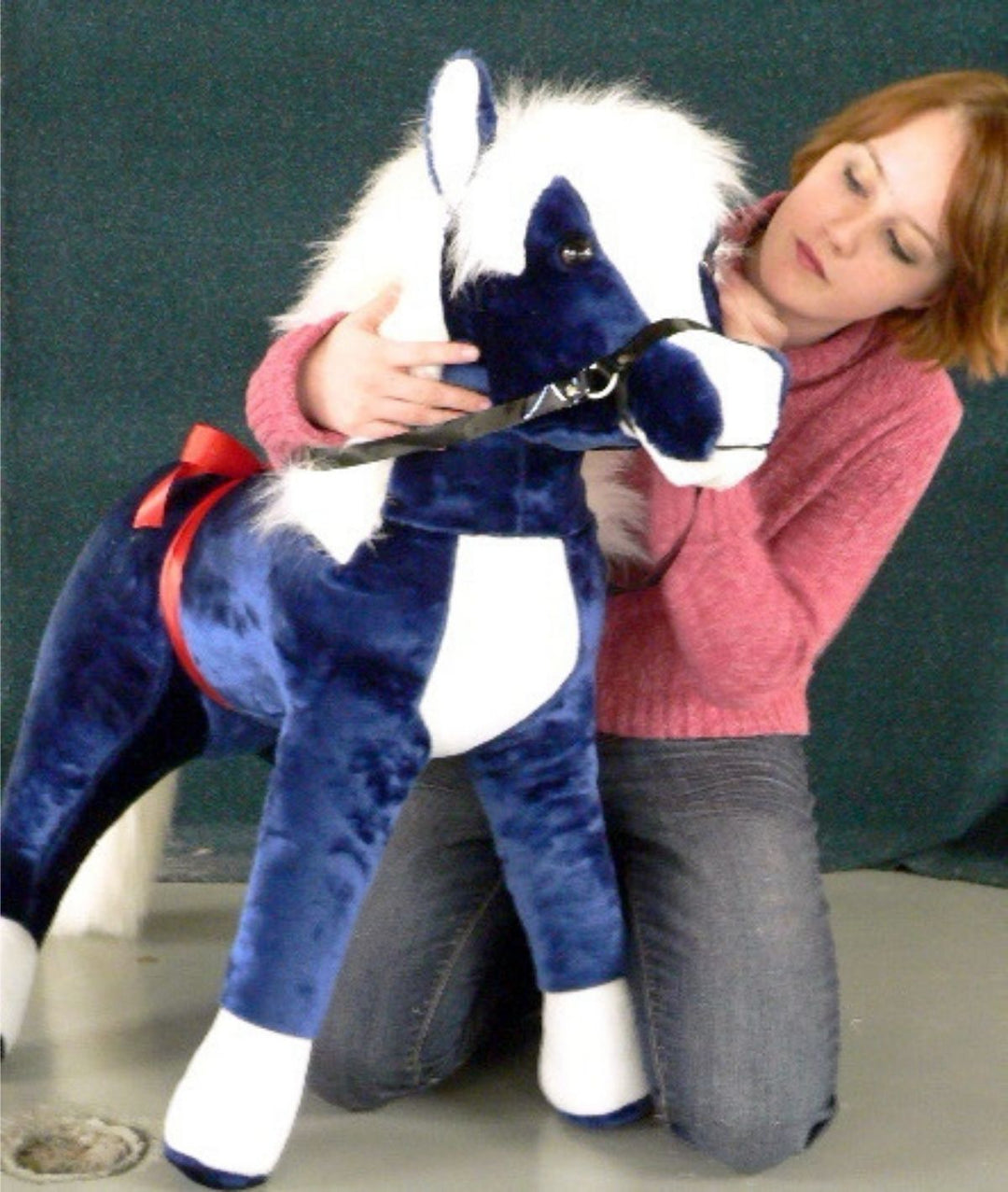 American Made Giant Stuffed Horse 36 Inches Navy Blue Color Plush Pony Made in the USA America