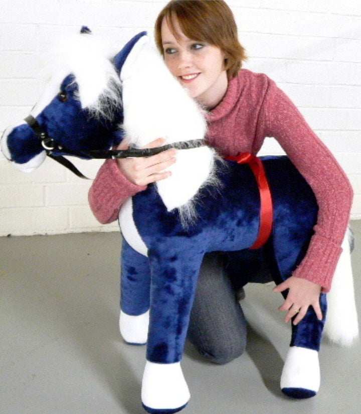 American Made Giant Stuffed Horse 36 Inches Navy Blue Color Plush Pony Made in the USA America