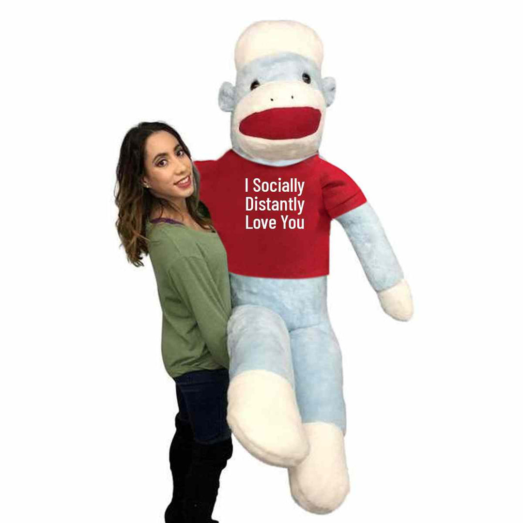 Big Plush® Social Distancing Gift of Love 6 Foot Giant Blue Sock Monkey Soft Huge Stuffed Animal 72 inches, 183 cm  Made in USA