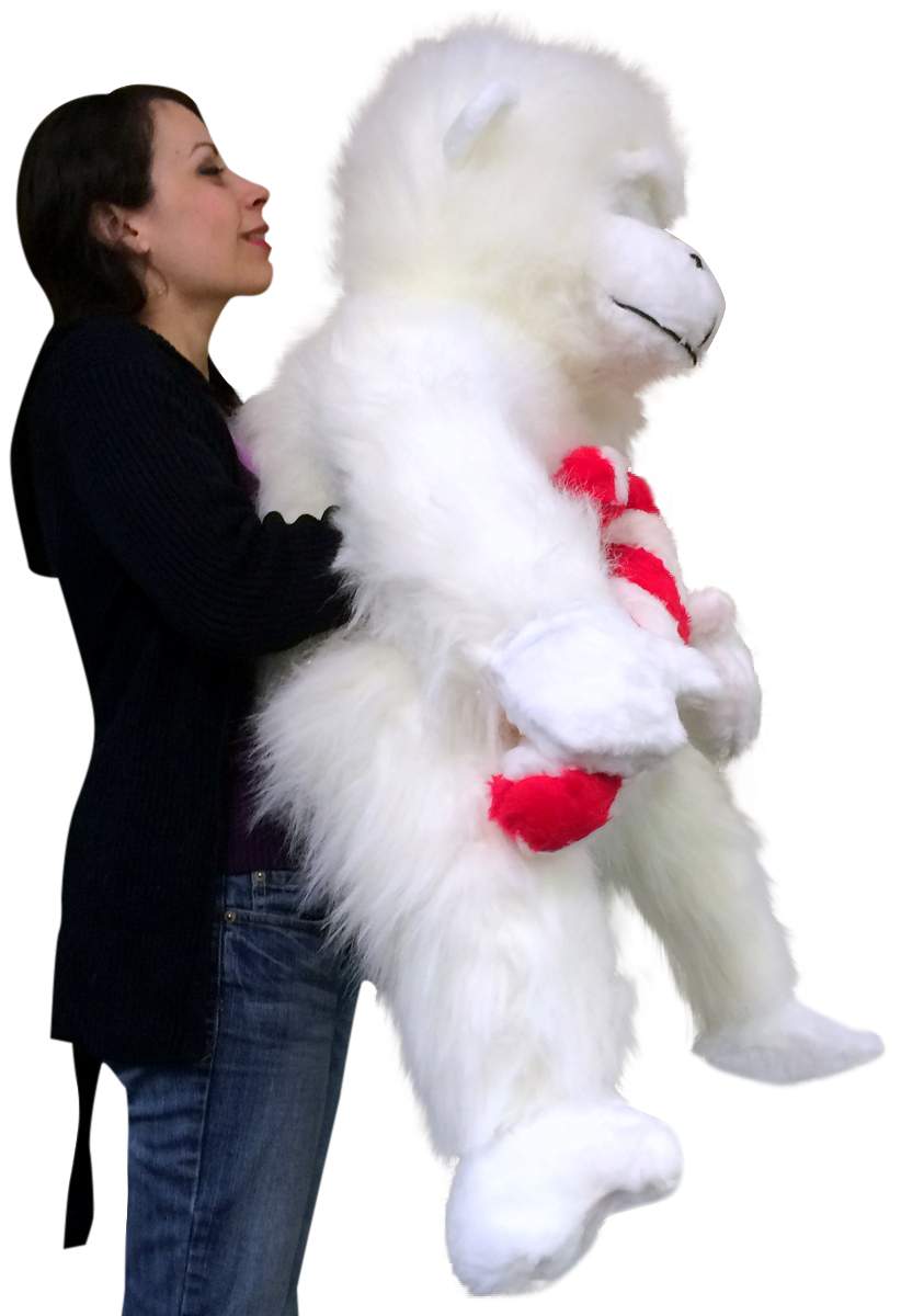 Giant Stuffed Christmas Gorilla With Big Plush Candy Cane, American Made 40 inch Soft Plush