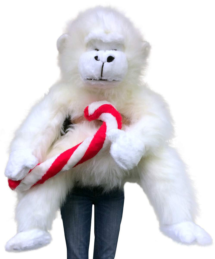 Giant Stuffed Christmas Gorilla With Big Plush Candy Cane, American Made 40 inch Soft Plush