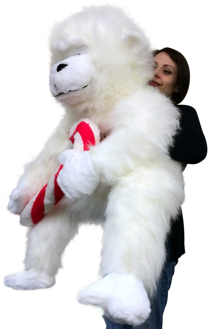 Giant Stuffed Christmas Gorilla With Big Plush Candy Cane, American Made 40 inch Soft Plush
