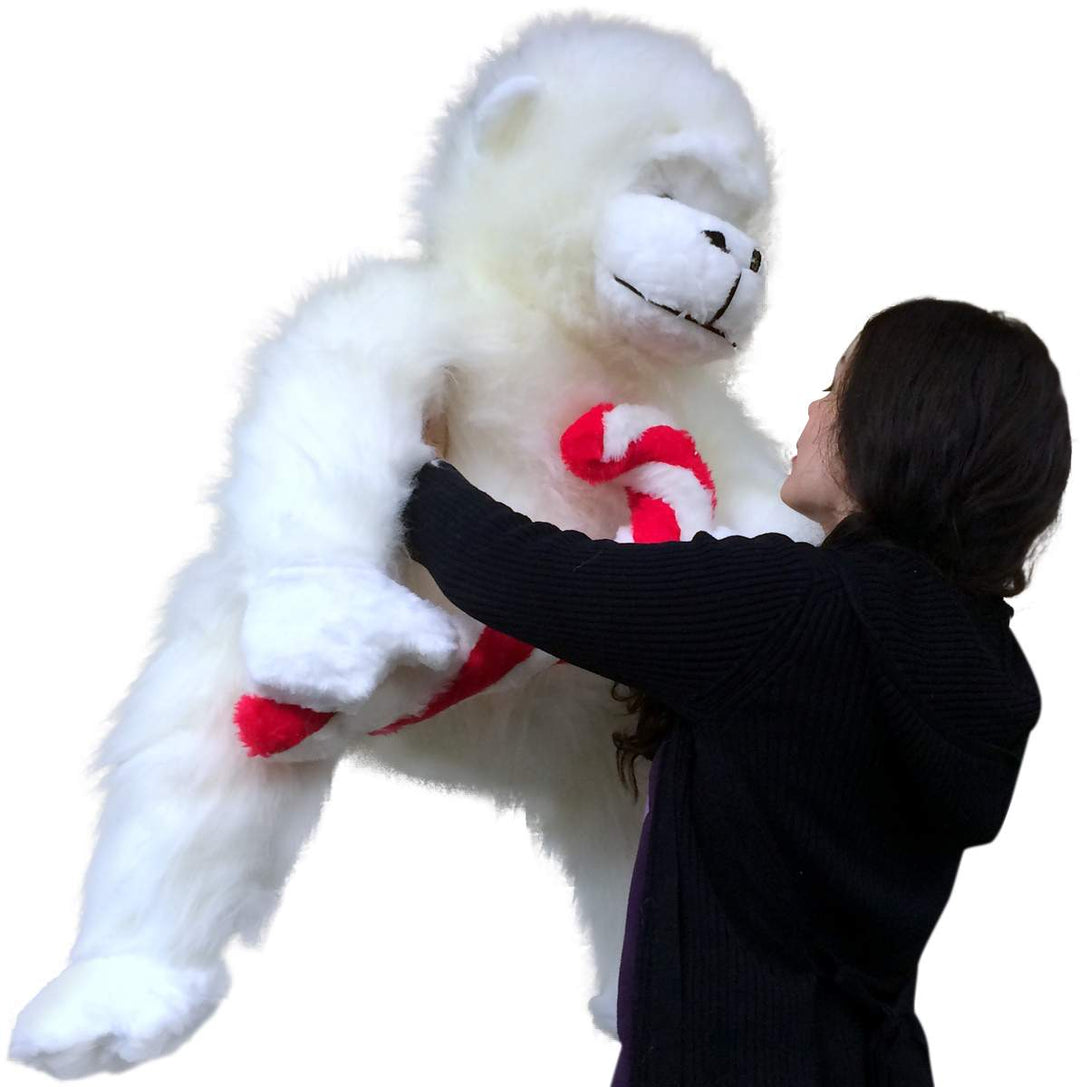 Giant Stuffed Christmas Gorilla With Big Plush Candy Cane, American Made 40 inch Soft Plush