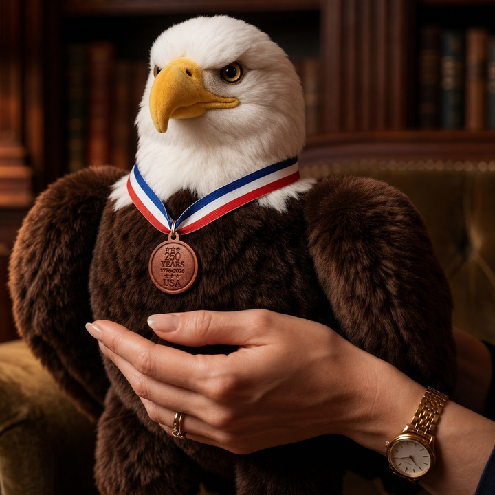 American Made Bald Eagle Stuffed Animal 12 Inch – 250th Anniversary Commemorative Plush with Leather Medallion – Made in USA