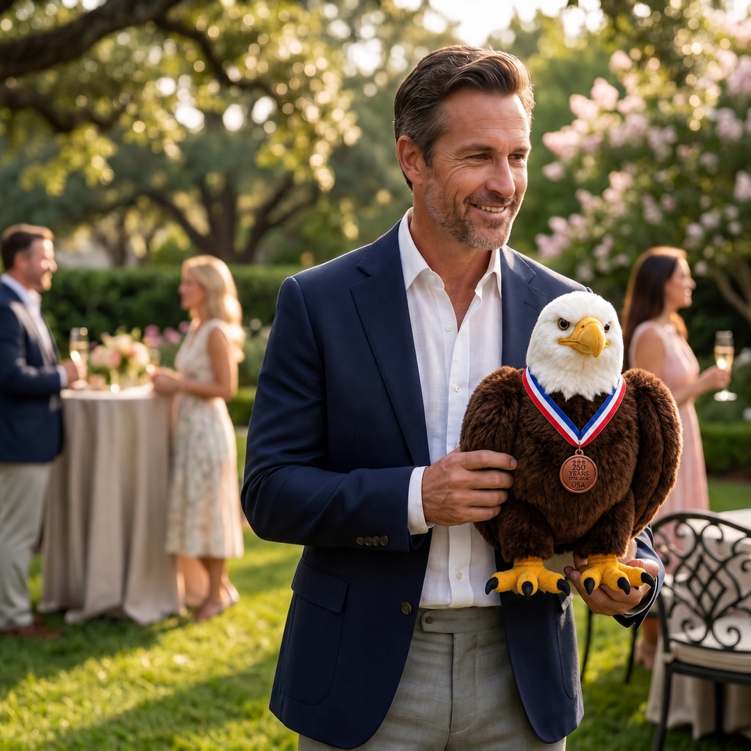 American Made Bald Eagle Stuffed Animal 12 Inch – 250th Anniversary Commemorative Plush with Leather Medallion – Made in USA
