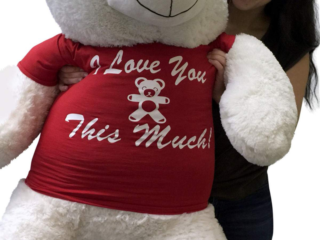 Giant Valentine Teddy Bear 52 Inch White Soft, Wears Removable T-shirt I Love You This Much
