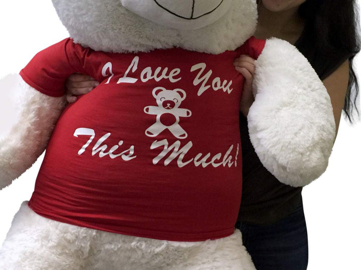 Giant Valentine Teddy Bear 52 Inch White Soft, Wears Removable T-shirt I Love You This Much