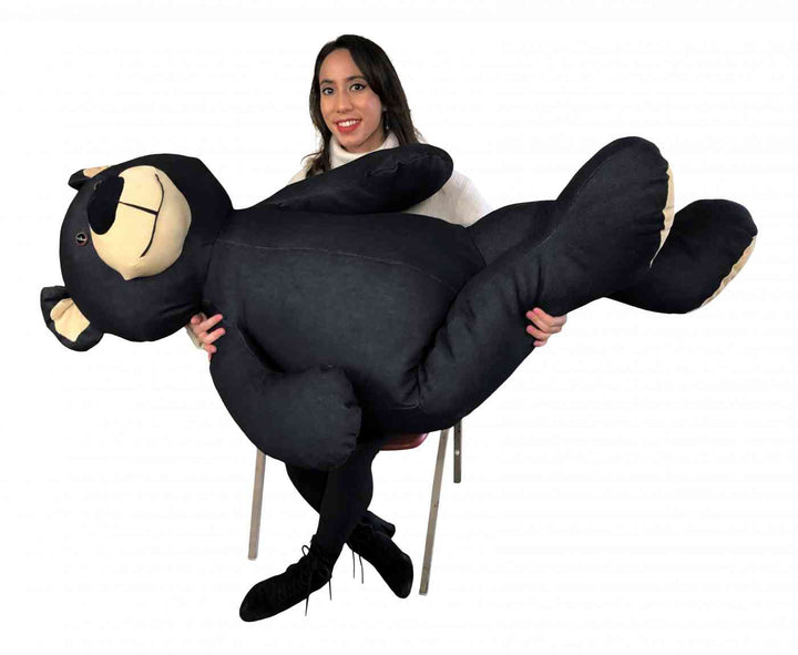 American Made Giant Denim  Teddy Bear Soft 60 Inches 5 Feet Tall, Huge Plushie created with Blue Jeans Dungarees Fabric weighs 20 Pounds Made in the USA