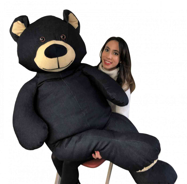 American Made Giant Denim  Teddy Bear Soft 60 Inches 5 Feet Tall, Huge Plushie created with Blue Jeans Dungarees Fabric weighs 20 Pounds Made in the USA