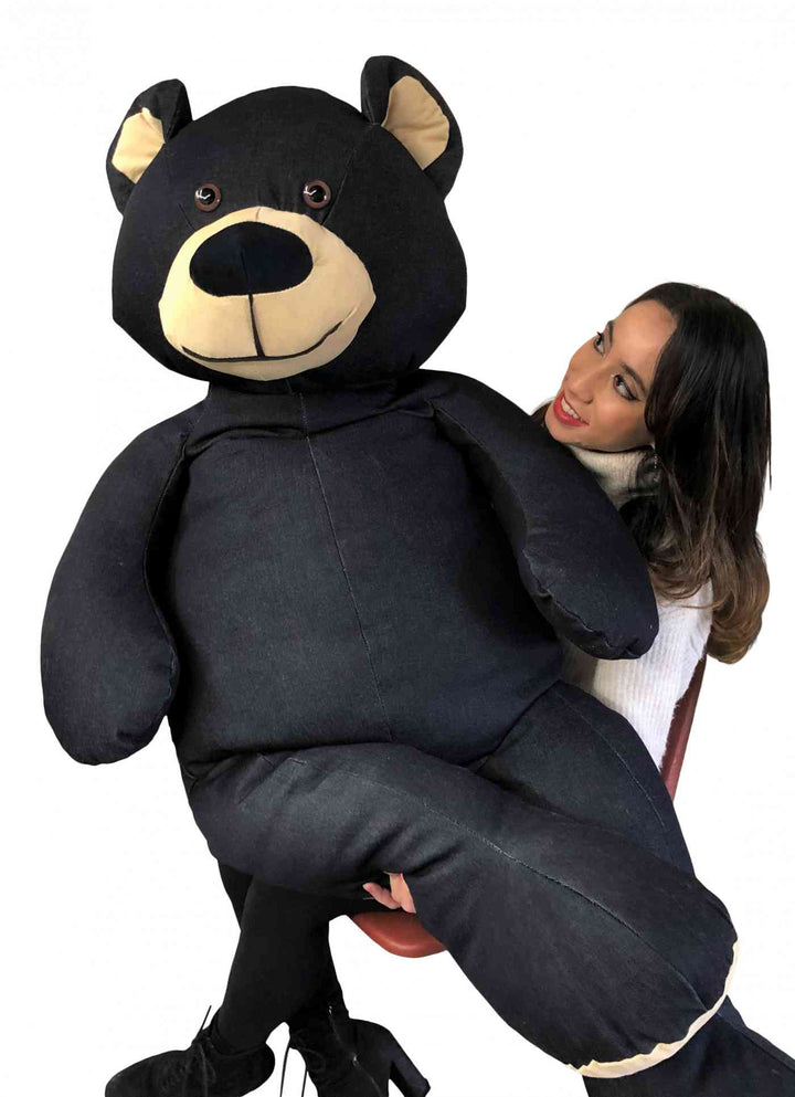 American Made Giant Denim  Teddy Bear Soft 60 Inches 5 Feet Tall, Huge Plushie created with Blue Jeans Dungarees Fabric weighs 20 Pounds Made in the USA