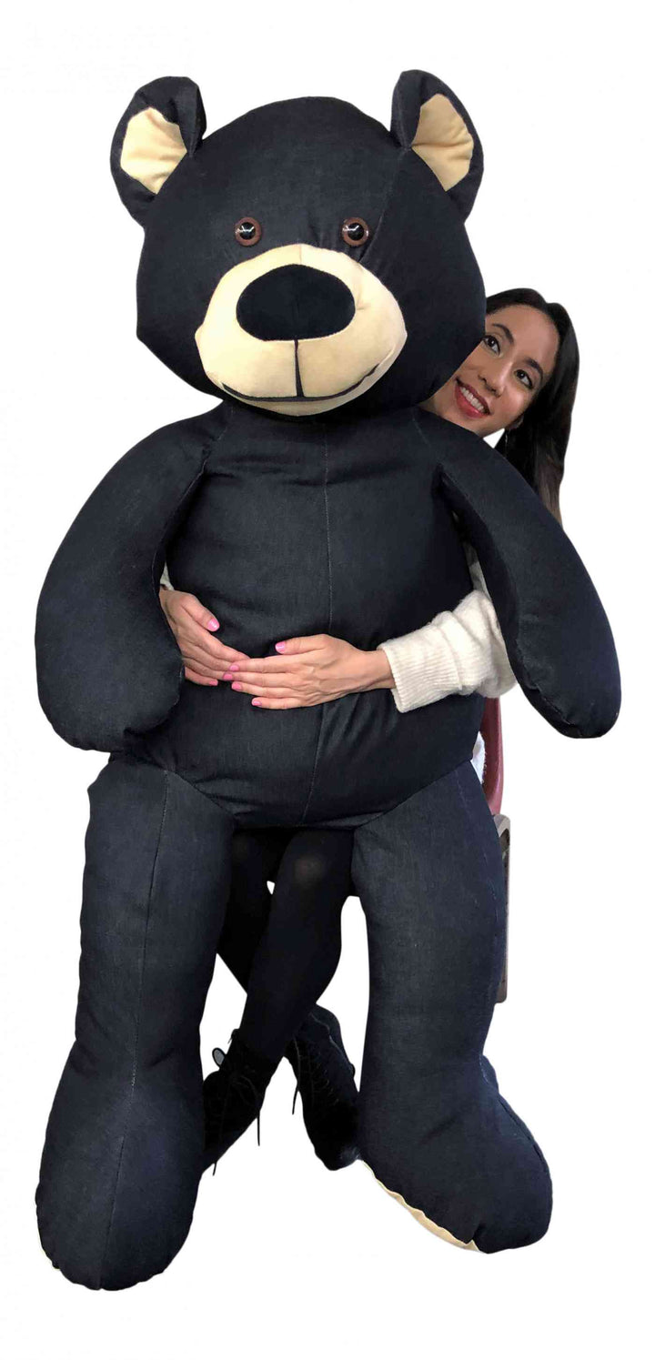 American Made Giant Denim  Teddy Bear Soft 60 Inches 5 Feet Tall, Huge Plushie created with Blue Jeans Dungarees Fabric weighs 20 Pounds Made in the USA