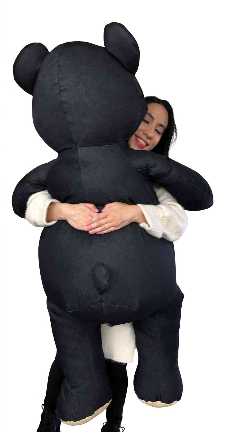 American Made Giant Denim  Teddy Bear Soft 60 Inches 5 Feet Tall, Huge Plushie created with Blue Jeans Dungarees Fabric weighs 20 Pounds Made in the USA