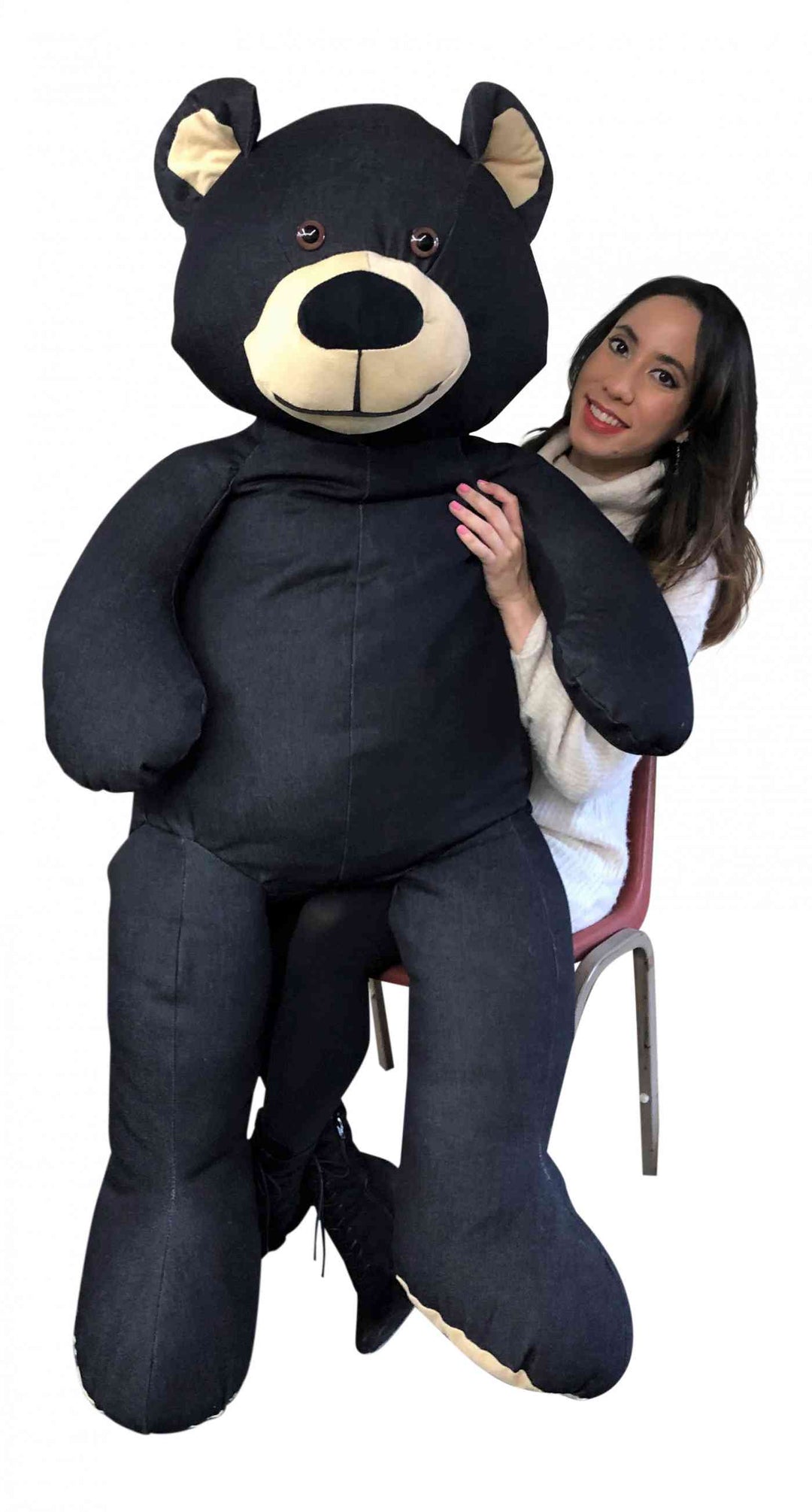 American Made Giant Denim  Teddy Bear Soft 60 Inches 5 Feet Tall, Huge Plushie created with Blue Jeans Dungarees Fabric weighs 20 Pounds Made in the USA