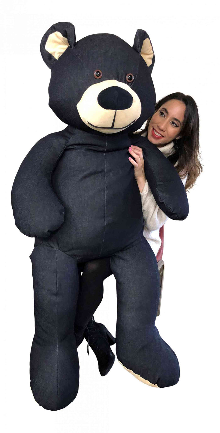 American Made Giant Denim  Teddy Bear Soft 60 Inches 5 Feet Tall, Huge Plushie created with Blue Jeans Dungarees Fabric weighs 20 Pounds Made in the USA