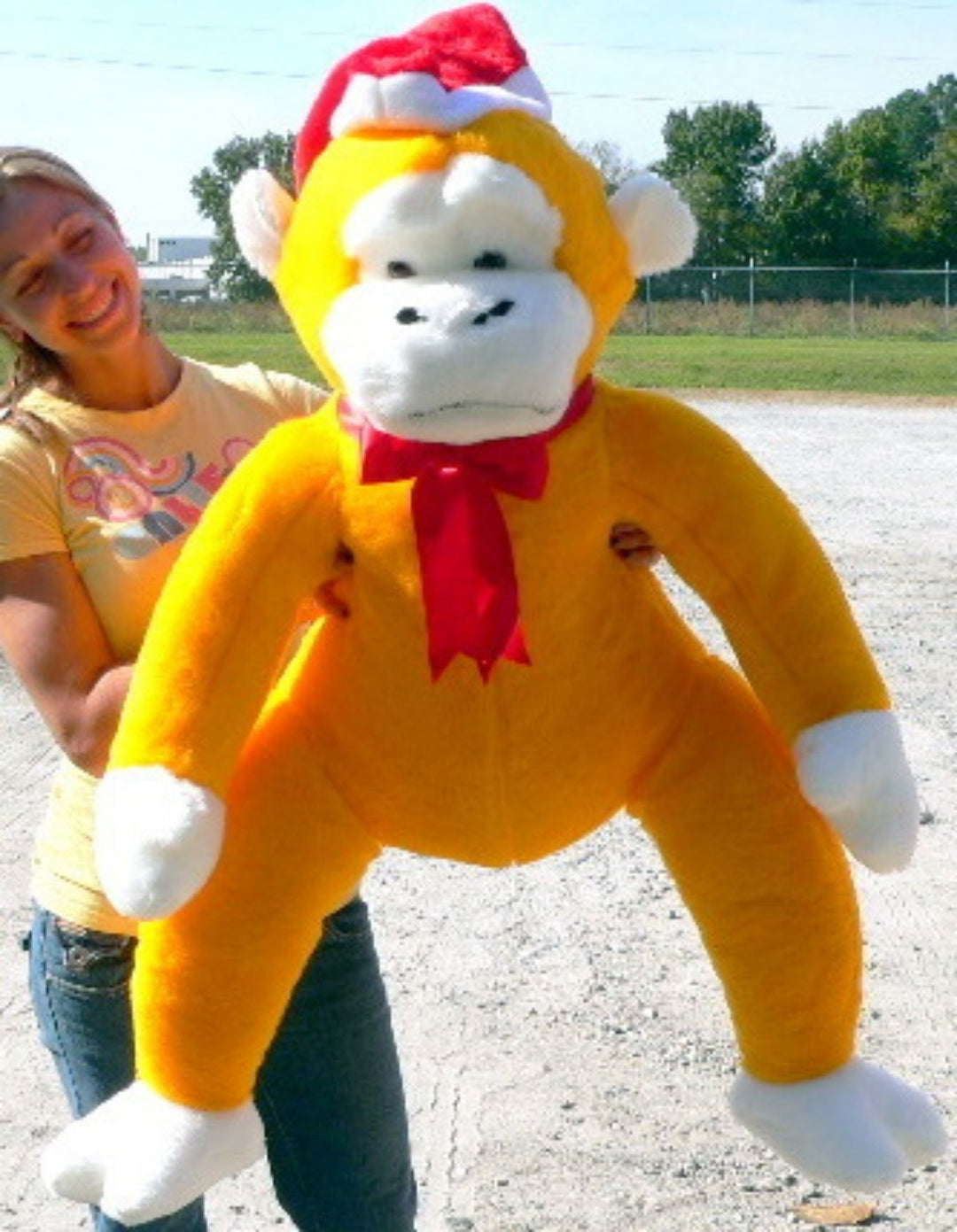 American Made Giant Yellow Stuffed Monkey 40 Inch Soft Big Plush Christmas Gorilla Wearing Santa Hat